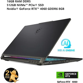 Imagen 4 de MSI Cyborg 15 Gaming Laptop A1VFK-233MX Intel Core Ultra 7-155H NVIDIA GeForce RTX 4060 16GB RAM 512GB SSD 15.6" Negro Teclado Español 2 Años Garantía Incluye Mochila