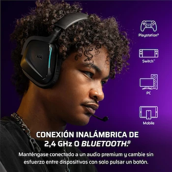 Imagen 4 de Corsair Void v2 Auriculares Inalámbricos para Juegos con Bluetooth para PC, PS5, PS4, Switch y Móvil - Carbono