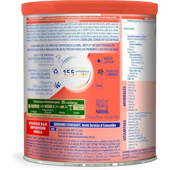 Imagen 4 de Fórmula Infantil NAN 3 Optimal Pro Baja en Lactosa para Niños de 1 a 3 Años Lata 800g