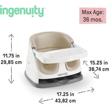 Imagen 3 de Ingenuity Baby Base 2-in-1 Asiento Elevador y de Piso para Bebé con Bandeja, Color Gris Pizarra