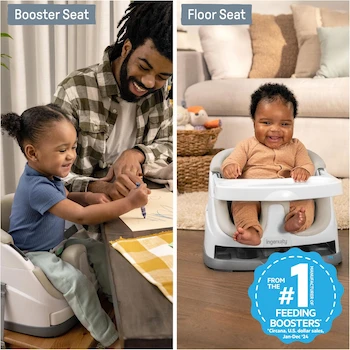 Imagen 4 de Ingenuity Baby Base 2-in-1 Asiento Elevador y de Piso para Bebé con Bandeja, Color Gris Pizarra