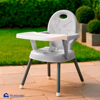 Imagen 2 de Bluelander Silla Alta Periquera para Bebé Gris con Charola Desmontable, Patas Ajustables en Altura y Cinturón de Seguridad