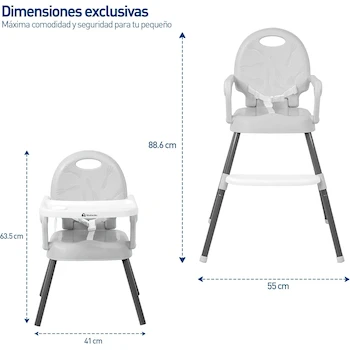 Imagen 3 de Bluelander Silla Alta Periquera para Bebé Gris con Charola Desmontable, Patas Ajustables en Altura y Cinturón de Seguridad