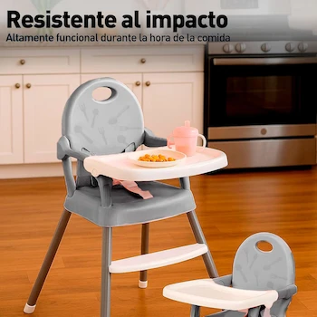 Imagen 5 de Bluelander Silla Alta Periquera para Bebé Gris con Charola Desmontable, Patas Ajustables en Altura y Cinturón de Seguridad