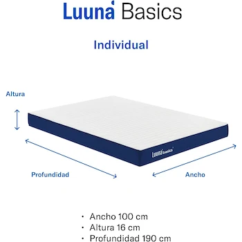 Imagen 2 de Luuna Basic 1 Colchón Individual de Espuma de Alta Densidad 16cm Altura