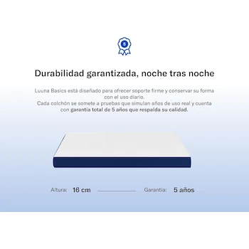 Imagen 5 de Luuna Basic 1 Colchón Individual de Espuma de Alta Densidad 16cm Altura