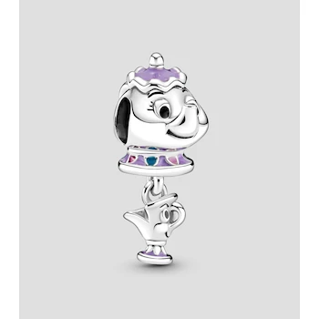 Imagen de referencia para Pandora Charm Disney La Bella y la Bestia Sra. Potts y Chip en Plata Sterling 925 Esmalte Blanco y Negro 799015C01