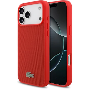 Imagen de referencia para CG MOBILE Funda Lacoste Iconic Petit Piqué Policarbonato Duro Logo Metal para iPhone 17 Pro - Rojo