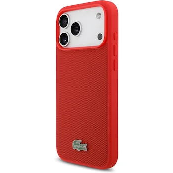 Imagen 2 de CG MOBILE Funda Lacoste Iconic Petit Piqué Policarbonato Duro Logo Metal para iPhone 17 Pro - Rojo