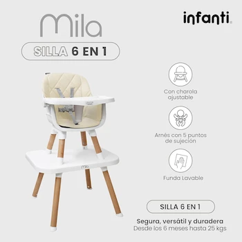 Imagen 2 de INFANTI Silla Alta para Bebé 3 en 1 Mila Beige Convertible de 6 Meses a 25 kg