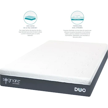 Imagen 2 de Sognare® Duo 2.0 Colchón Queen Size Semi Firme Memory Foam con Funda Hipoalergénica Lavable