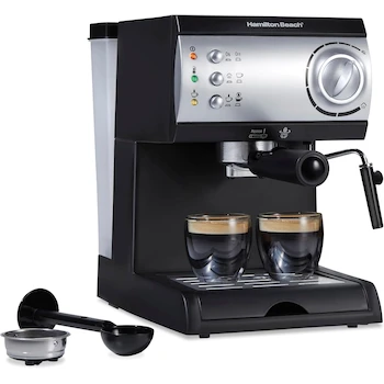 Imagen de referencia para Hamilton Beach 40715 Cafetera Espresso y Cappuccino 15 Bar 2 Tazas Negro y Plata