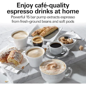 Imagen 3 de Hamilton Beach 40715 Cafetera Espresso y Cappuccino 15 Bar 2 Tazas Negro y Plata
