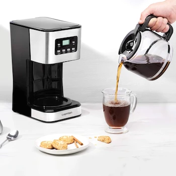 Imagen 2 de Chefman RJ14-12 Cafetera Programable de Goteo 12 Tazas Negro/Plata Acero Inoxidable con Jarra de Vidrio y Filtro Reutilizable