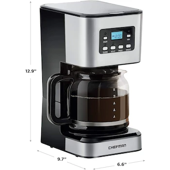 Imagen 3 de Chefman RJ14-12 Cafetera Programable de Goteo 12 Tazas Negro/Plata Acero Inoxidable con Jarra de Vidrio y Filtro Reutilizable