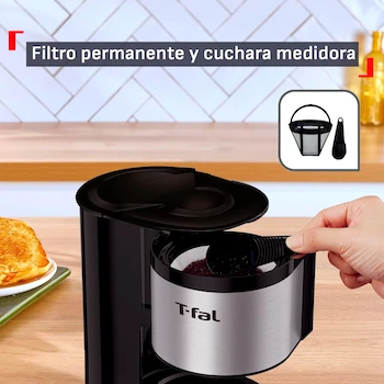 Imagen 4 de T-fal Heliora Petit CM321DMX Cafetera de Goteo 6 Tazas con Filtro Permanente de Acero Inoxidable y Sistema Antigoteo