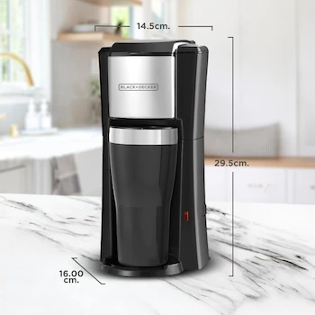 Imagen 2 de Black+Decker CM618 Cafetera Individual con Termo Portátil de Acero Inoxidable 16 oz, Filtro Permanente y Apagado Automático