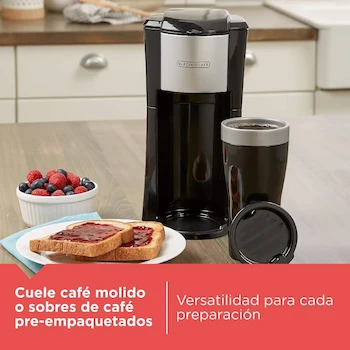 Imagen 4 de Black+Decker CM618 Cafetera Individual con Termo Portátil de Acero Inoxidable 16 oz, Filtro Permanente y Apagado Automático