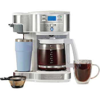 Imagen 1 de Hamilton Beach 49933 Cafetera Programable de Goteo 2 Vías 12 Tazas y Una Sola Porción con Jarra de Vidrio, Auto Pausa y Sirve, Color Blanco