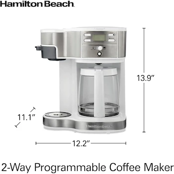 Imagen 3 de Hamilton Beach 49933 Cafetera Programable de Goteo 2 Vías 12 Tazas y Una Sola Porción con Jarra de Vidrio, Auto Pausa y Sirve, Color Blanco