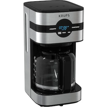Imagen alusiva al producto KRUPS Simply Brew KM205D50 Cafetera de Goteo 10 Tazas Acero Inoxidable con Jarra de Vidrio, Filtro Permanente Lavable, Sistema Antigoteo, Función Mantener Caliente e Incluye Cuchara Dosificadora