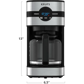 Imagen 3 de KRUPS Simply Brew KM205D50 Cafetera de Goteo 10 Tazas Acero Inoxidable con Jarra de Vidrio, Filtro Permanente Lavable, Sistema Antigoteo, Función Mantener Caliente e Incluye Cuchara Dosificadora
