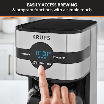 Imagen 4 de KRUPS Simply Brew KM205D50 Cafetera de Goteo 10 Tazas Acero Inoxidable con Jarra de Vidrio, Filtro Permanente Lavable, Sistema Antigoteo, Función Mantener Caliente e Incluye Cuchara Dosificadora