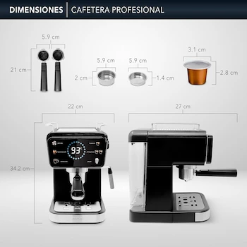 Imagen 3 de RCA Cafetera Profesional RC-CAF5 2 en 1 para Café Molido y Cápsulas con Espumador de Leche, Tanque 1.5L, Acero Inoxidable