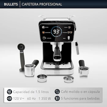 Imagen 4 de RCA Cafetera Profesional RC-CAF5 2 en 1 para Café Molido y Cápsulas con Espumador de Leche, Tanque 1.5L, Acero Inoxidable