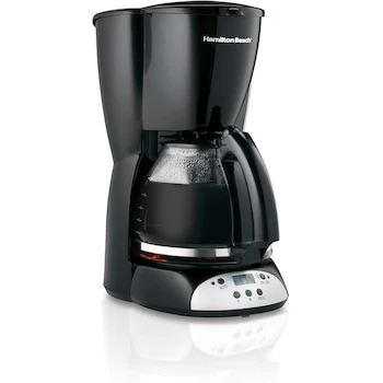 Imagen de referencia para Hamilton Beach Cafetera Programable de 12 Tazas con Jarra de Vidrio, Negro y Plateado, Modelo 49465R