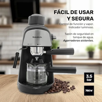 Imagen 4 de TAURUS VIENA Cafetera Espresso Manual 1 Taza con Vaporizador Espumador de Leche y Jarra de Vidrio 240 ml