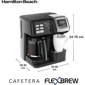 Imagen 3 de Hamilton Beach FlexBrew Trio Cafetera 2 en 1 con Jarra y Vaso Individual, 12 Tazas, Color Negra, Modelo 49976