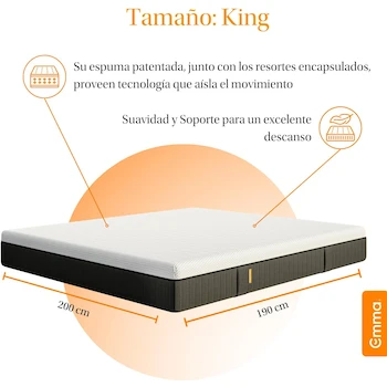 Imagen 4 de Emma Colchón Hybrid Lite King Size 200x190 cm – Memory Foam y Resortes