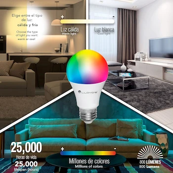 Imagen 3 de Foco Inteligente WiFi Multicolor con Luz Blanca Ajustable Meross, RGB más Rango de Temperatura de Color 2700K a 6500K, 800 Lumens en Modo Blanco, 10W, Dimmeable desde Aplicación