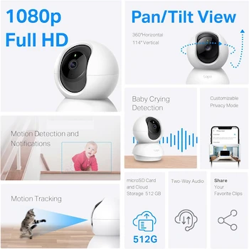 Imagen 5 de Tapo TC71 TP-Link Cámara de Seguridad Wi-Fi para Interiores 3MP Domo 360° Blanco