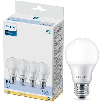 Imagen de referencia para Philips LED Focos EcoHome Luz Cálida 10W (equivalente a 75W) Base E27 No Regulable Paquete de 4 Unidades