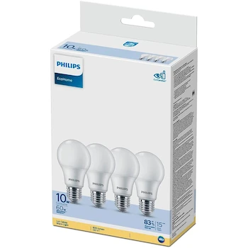 Imagen 4 de Philips LED Focos EcoHome Luz Cálida 10W (equivalente a 75W) Base E27 No Regulable Paquete de 4 Unidades