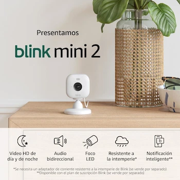 Imagen de referencia para Blink Mini 2 Cámara de Seguridad Inteligente para Interior con Enchufe, Visión Nocturna HD a Color, Luz LED Integrada y Audio Bidireccional (Blanca)