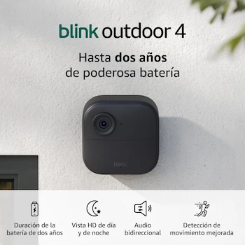 Imagen alusiva al producto Blink Outdoor 4 (4ª Generación, Modelo 2023) - Cámara de Seguridad Inalámbrica HD para Exterior con Visión Nocturna Infrarroja, Detección de Movimiento, Audio Bidireccional, Sistema de 1 Cámara, Color Negro