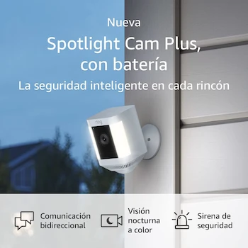 Imagen de referencia para Ring Spotlight Cam Plus Battery - Cámara de Seguridad Inalámbrica con Batería Recargable, Luces LED de Enfoque, Color Blanco