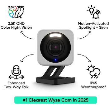 Imagen 2 de Wyze Cam v4 Cámara de Seguridad Inteligente 2.5K QHD Wi-Fi para Interior y Exterior con Foco y Sirena