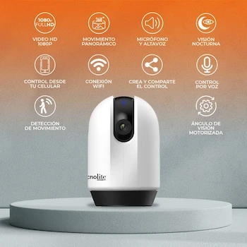 Imagen 3 de Tecnolite Connect Cámara de Monitoreo Inteligente 360° WiFi para Interiores Full HD Modelo AKDOeW3R Blanco con Altavoz y Micrófono