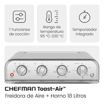 Imagen 4 de Chefman Combo Horno Tostador Freidora de Aire 7 en 1, 18 Litros, Modelo RJ50-SS-M18, Acero Inoxidable