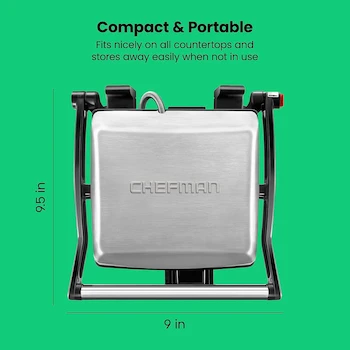 Imagen 3 de Chefman Parrilla Panini Prensa Gourmet y Sandwichera de 4 Rebanadas Modelo RJ02-180-4
