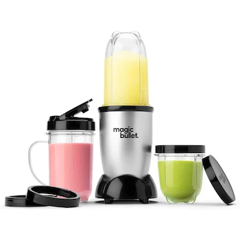 Imagen de referencia para NutriBullet by Magic Bullet - Batidora Personal Plateada Pequeña, Modelo B012T634SM, 250W, Juego de 11 Piezas con Vaso Alto 700ml y Vaso Corto 500ml
