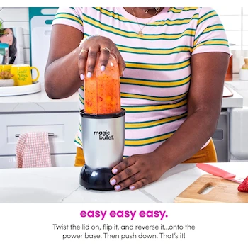 Imagen 2 de NutriBullet by Magic Bullet - Batidora Personal Plateada Pequeña, Modelo B012T634SM, 250W, Juego de 11 Piezas con Vaso Alto 700ml y Vaso Corto 500ml