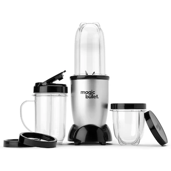 Imagen 3 de NutriBullet by Magic Bullet - Batidora Personal Plateada Pequeña, Modelo B012T634SM, 250W, Juego de 11 Piezas con Vaso Alto 700ml y Vaso Corto 500ml
