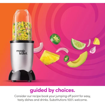 Imagen 5 de NutriBullet by Magic Bullet - Batidora Personal Plateada Pequeña, Modelo B012T634SM, 250W, Juego de 11 Piezas con Vaso Alto 700ml y Vaso Corto 500ml