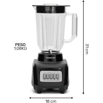 Imagen 3 de Taurus Haley Licuadora 500W 4 Velocidades + Pulso Vaso Plástico 1.65L Cuchillas Desmontables Easy Fit