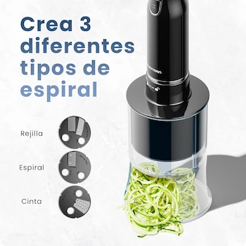 Imagen 3 de Chefman Batidora de Inmersión 6 en 1 RJ19-V2-SBP Negra con 3 Cuchillas, Vaso 800 ml, Procesador de Alimentos, Batidor y Accesorios